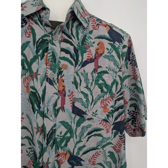 Mossimo Supply Hawaiian Button Up Shirt Men Size L Floral Toucan Tropical Resort - Picture 5 of 10